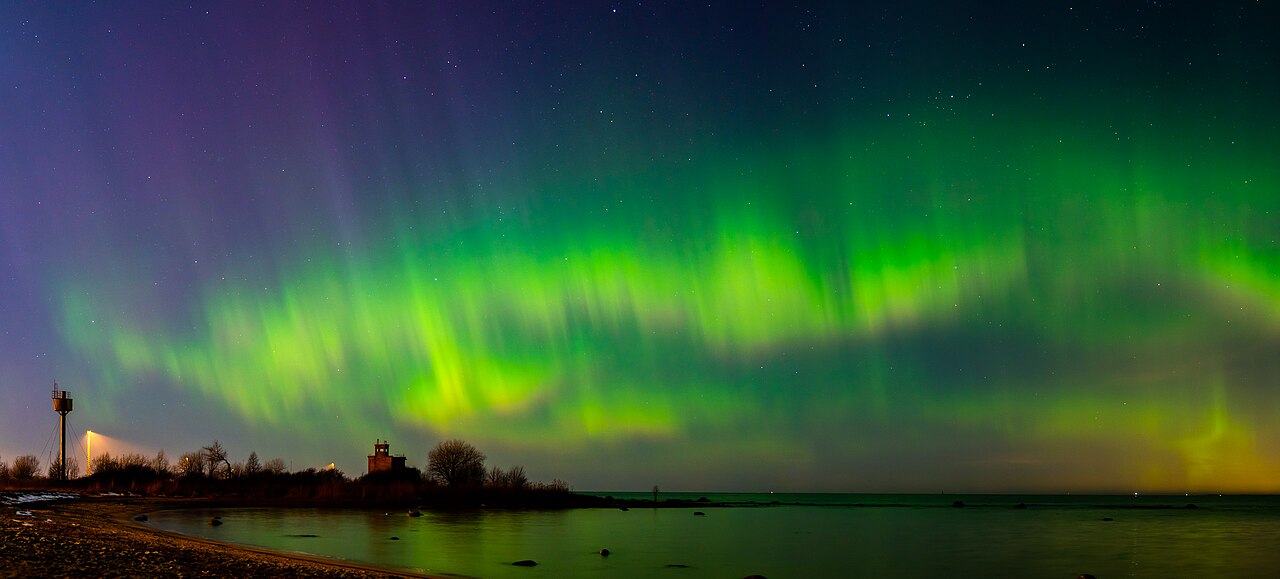 Green aurora over the coast in Estonia