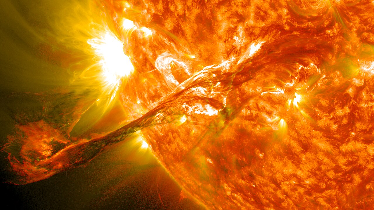 A coronal mass ejection erupting from the Sun's surface
